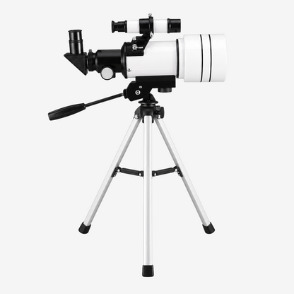 Télescope réfracteur exotelos 70/300 blanc sur trépied en aluminium pour débutants et observation astronomique