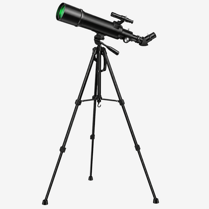 Télescope réfracteur exotelos Borwolf 90/600 HD noir sur trépied en aluminium pour observation astronomique