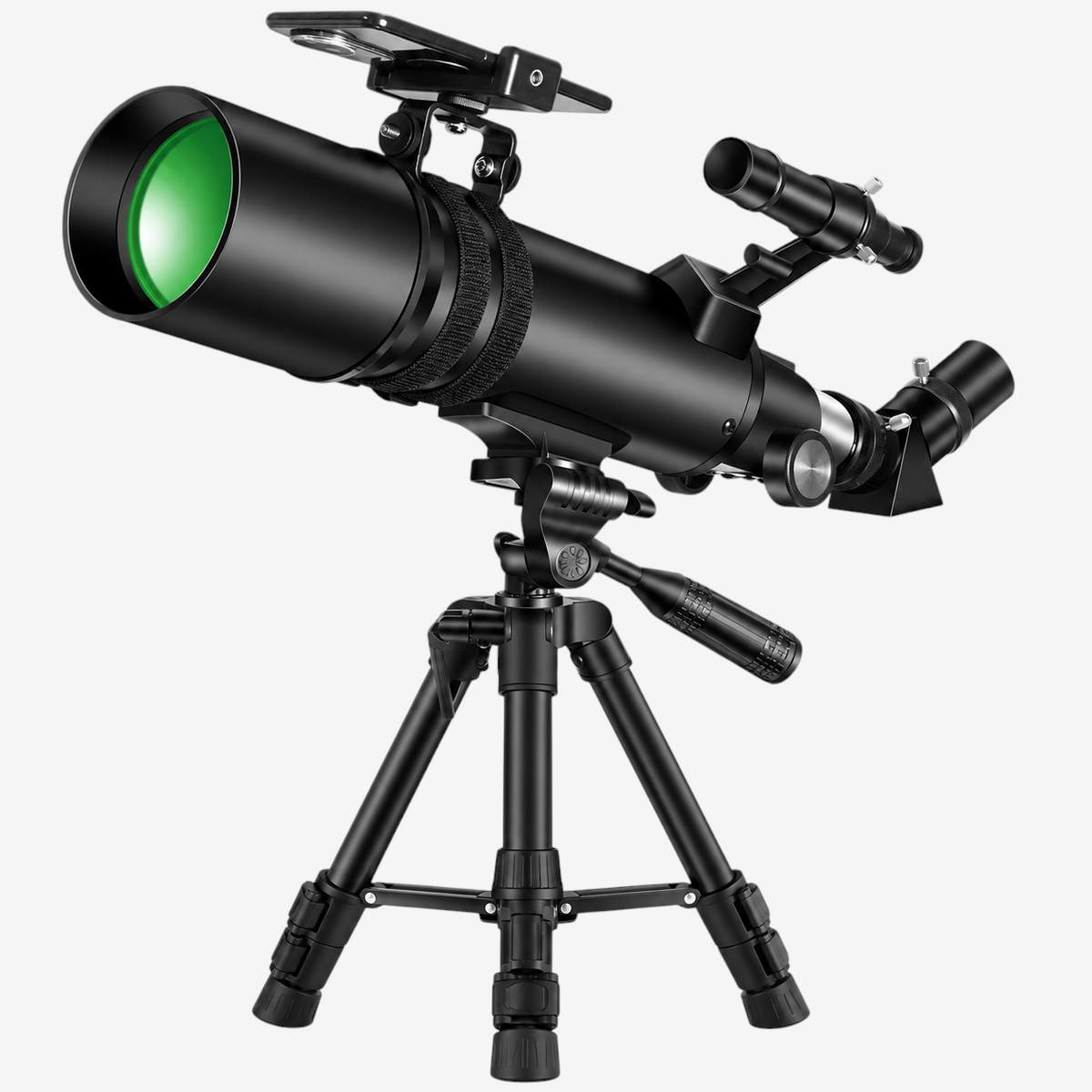 Télescope réfracteur exotelos BORWOLF 90/600 HD noir avec trépied, adaptateur smartphone et objectif ED 90mm