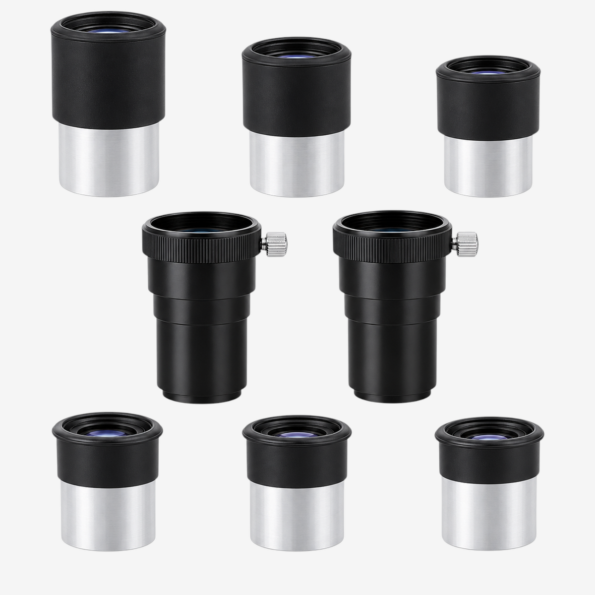 Ensemble d'oculaires et accessoires optiques exotelos pour télescope, finition métal noir et argent