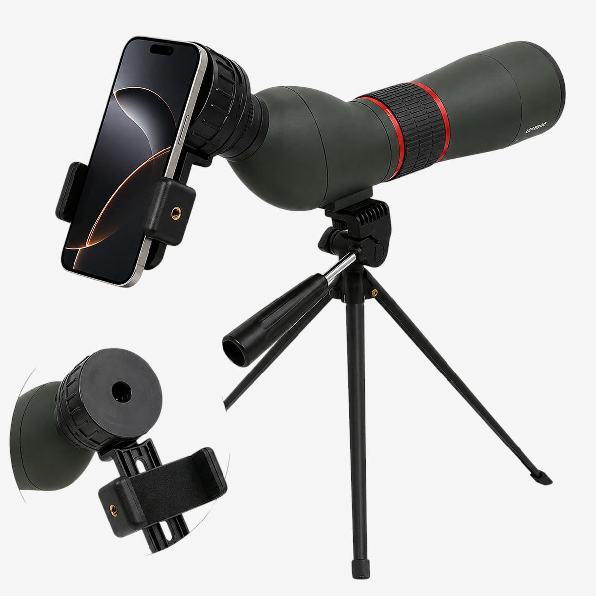 Longue-vue exotelos 16-48x65 HD avec adaptateur smartphone et trépied pour observation ornithologique